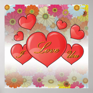 Happy Valentine's Day with hearts I love you Poster
