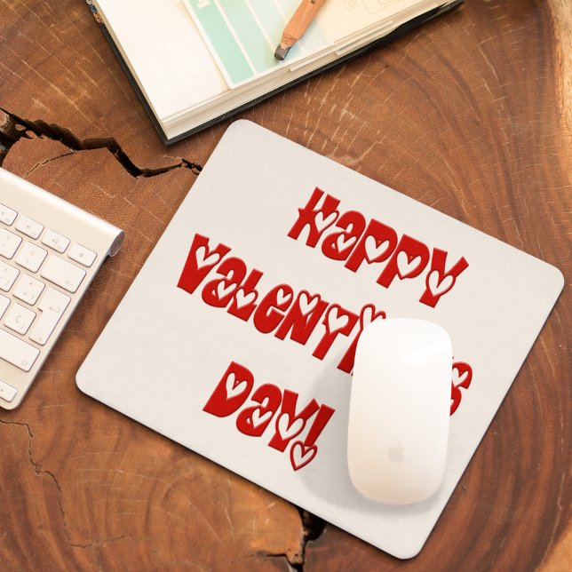 Happy Valentine's Day with Hearts Mouse Mat (Happy Valentine's Day with Hearts Mouse Pad)