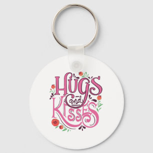 Happy Valentine's Day With Hugs And Kisses Key Ring