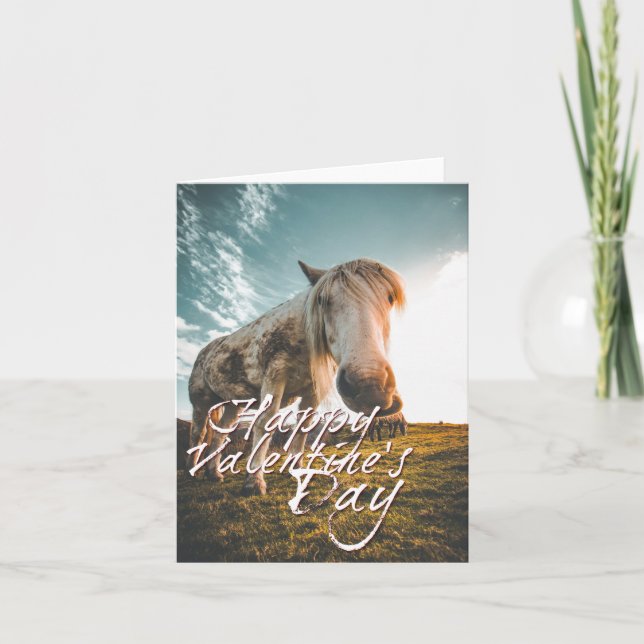 Happy Valentine's day with looking Horse Card (Front)