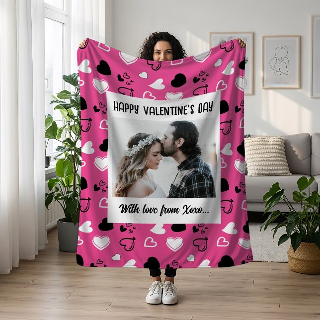 Happy Valentine's Day With Love Fleece Blanket (Creator Uploaded)