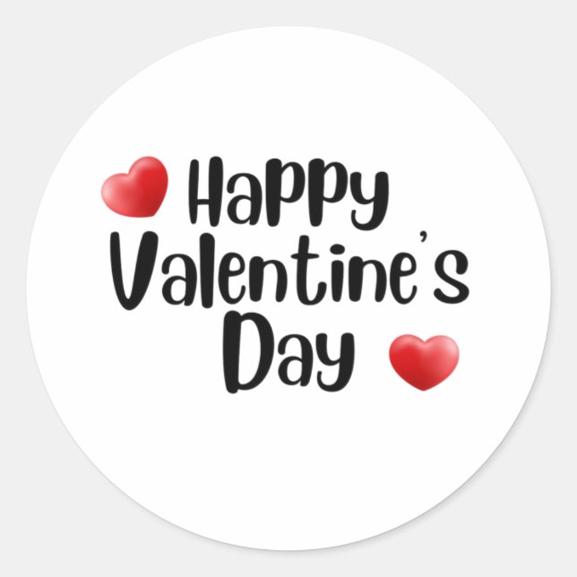 Happy Valentine's Day with love red heart    Classic Round Sticker (Front)