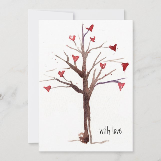 Happy Valentine's Day with Love Red Heart Tree Holiday Card (Front)