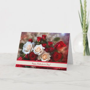 Happy Valentines Day with Pretty White Red Roses Card