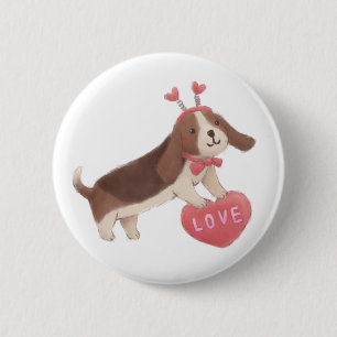 Happy Valentine's Day with Puppy 6 Cm Round Badge