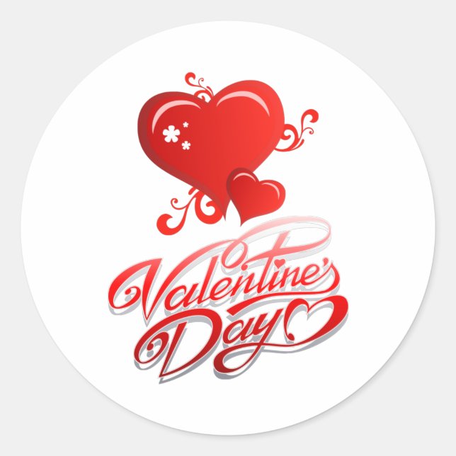 happy valentines day with red hearts classic round sticker (Front)