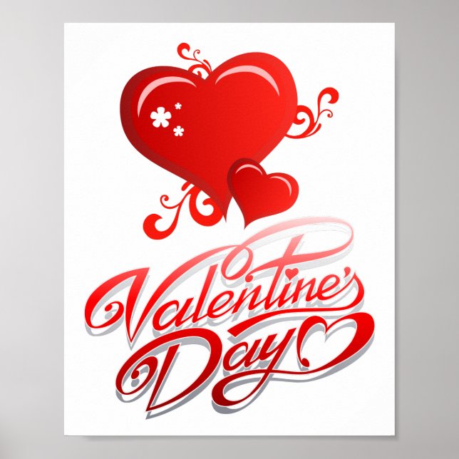 happy valentines day with red hearts poster (Front)