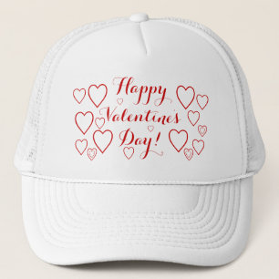 Happy Valentine's Day with Red Hearts Trucker Hat