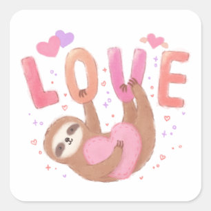 Happy Valentine's Day with Sloth Square Sticker