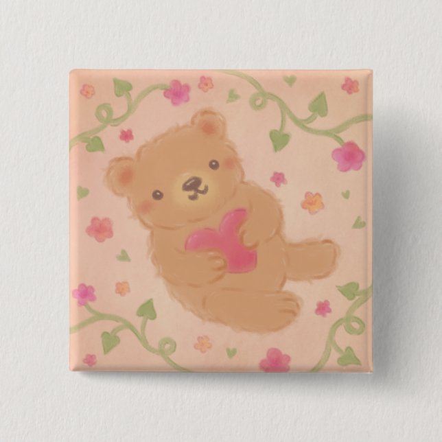Happy Valentine's Day with Teddy Bear 15 Cm Square Badge (Front)