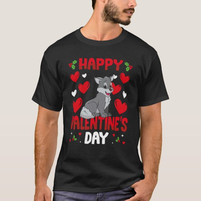 Happy Valentines Day Wolf Heart Love Animal T-Shirt (Front)