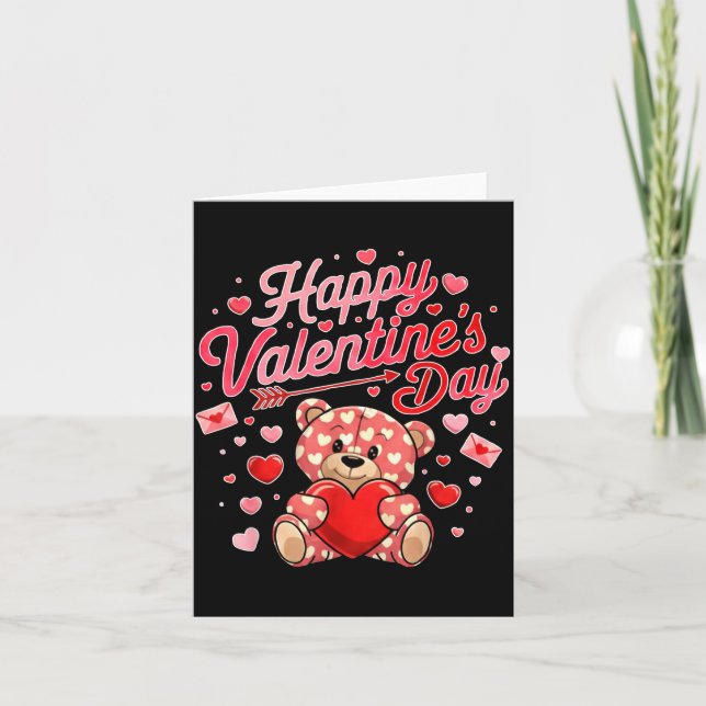 Happy Valentines Day Women Cute Bear Valentine Hea Card (Front)