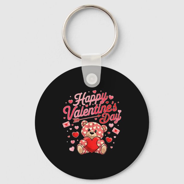Happy Valentines Day Women Cute Bear Valentine Hea Key Ring (Front)