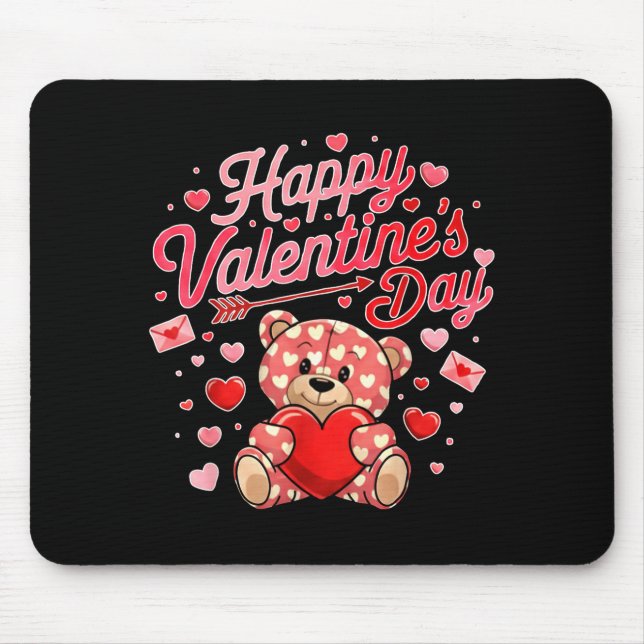 Happy Valentines Day Women Cute Bear Valentine Hea Mouse Mat (Front)