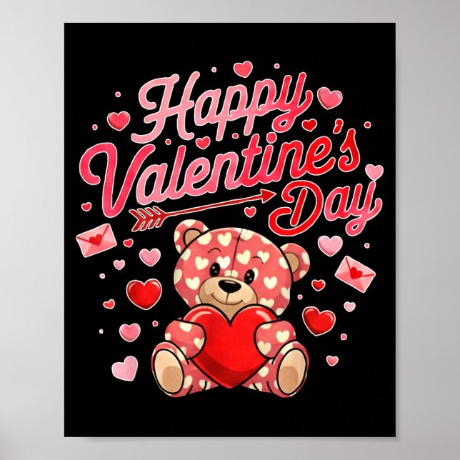 Happy Valentines Day Women Cute Bear Valentine Hea Poster (Front)