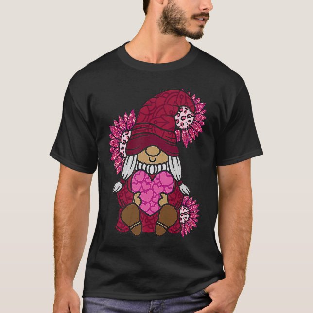 Happy Valentine's Day Women Gnome with Sunflower L T-Shirt (Front)