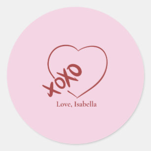 Happy Valentine's Day XOXO Red and Pink Classic Round Sticker