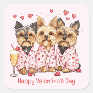 Happy Valentines Day Yorkie Dogs Square Sticker