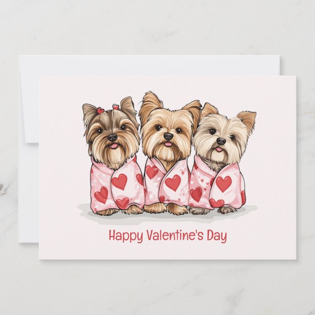 Happy Valentines Day Yorkshire Terrier Dogs Holiday Card (Front)