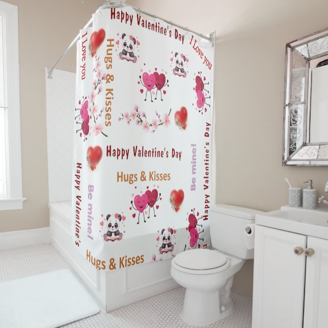 Happy Valentine's DayShower Curtain, Couple Hearts Shower Curtain (In Situ)