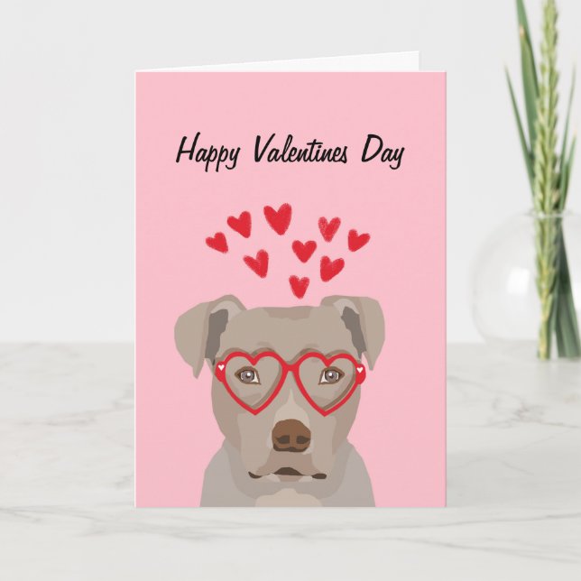 Happy Valentines - fawn pitbull dog Holiday Card (Front)
