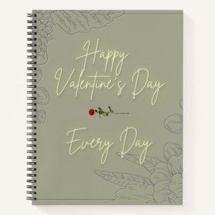 Happy Valentine's Flowers Grey Embossed Red Rose Notebook