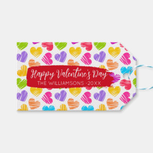 Happy Valentines Girly Vibrant Doodled Hearts Name Gift Tags