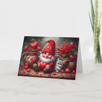 Happy Valentine's Gnome with cat background