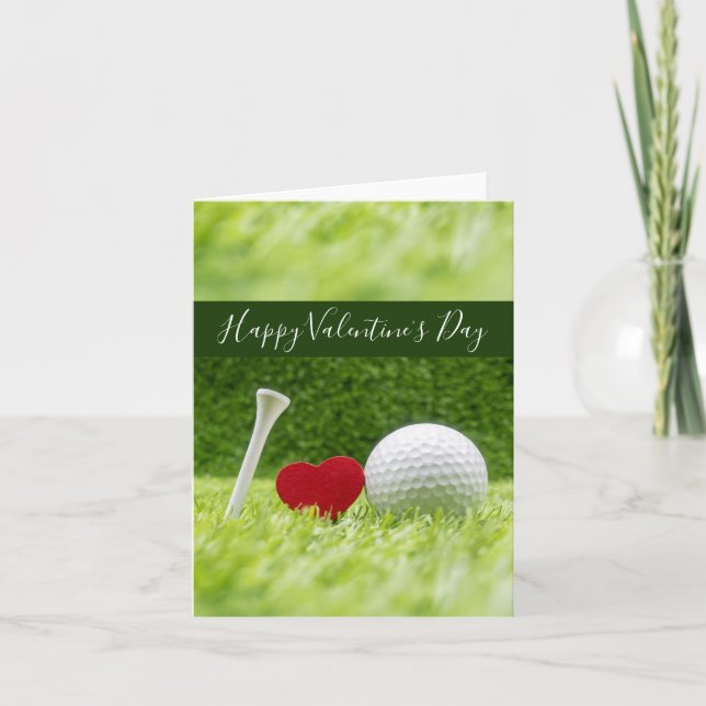 Happy Valentine's golfer with love and golf ball Holiday Card (Front)