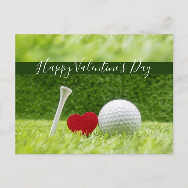 Happy Valentine's golfer with love and golf ball Postcard (Front)