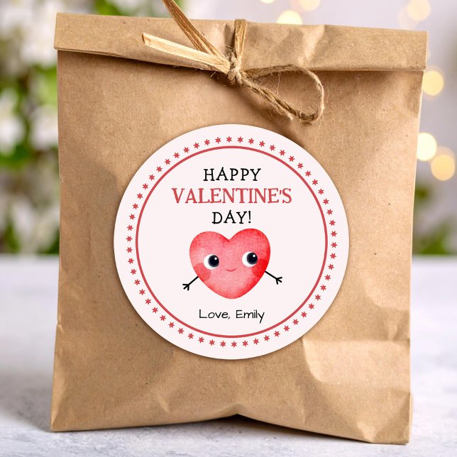 Happy Valentine's heart Classic Round Sticker (Creator Uploaded)