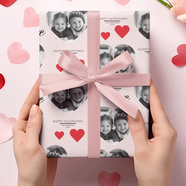 Happy Valentine's Heart Photo Pink & Red Wrapping Paper (Creator Uploaded)
