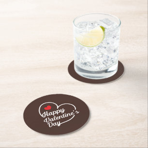 Happy Valentine's Heart Swash ID734  Round Paper Coaster