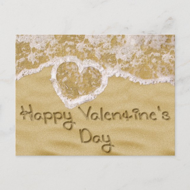 "Happy Valentine's" Heart written in Sand Holiday Postcard (Front)