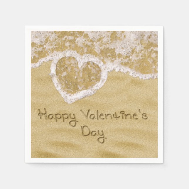 "Happy Valentine's" Heart written in Sand Napkin (Front)