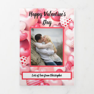 Happy Valentines hearts romantic love monogram Tri-Fold Holiday Card