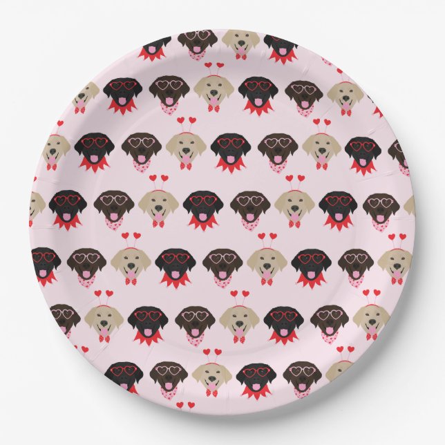 Happy Valentines Labrador Retriever Dogs Paper Plate (Front)