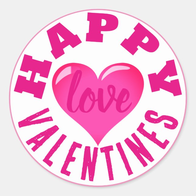 Happy Valentines Love Classic Round Sticker (Front)