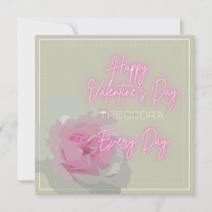 Happy Valentine's Peony Pink Grey Text Neon Pink Card