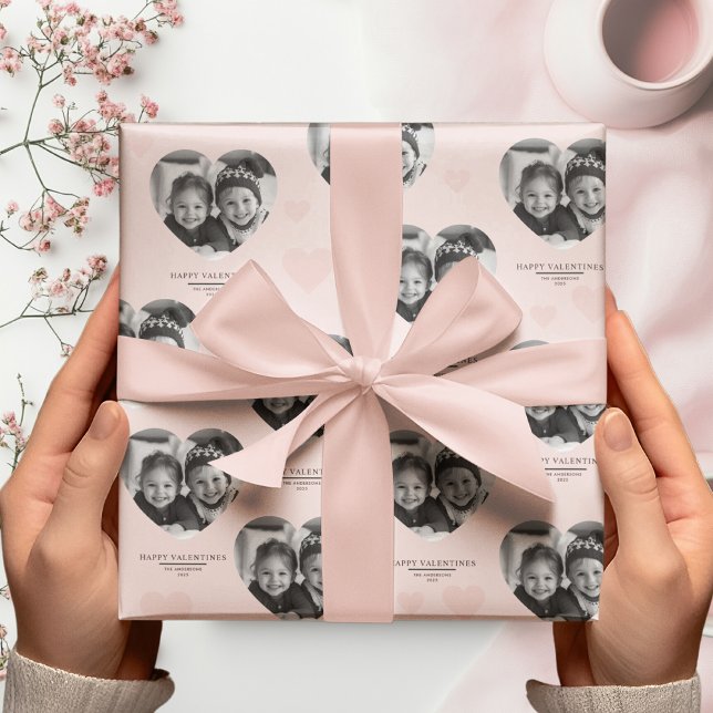 Happy Valentine's Personalised Heart Photo Pastel  Wrapping Paper (Creator Uploaded)