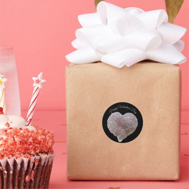 Happy Valentines Pink Amethyst Crystals Heart  Classic Round Sticker (Party)