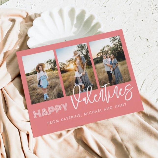Happy Valentines Pink Photo Collage Family Card (Creator Uploaded)