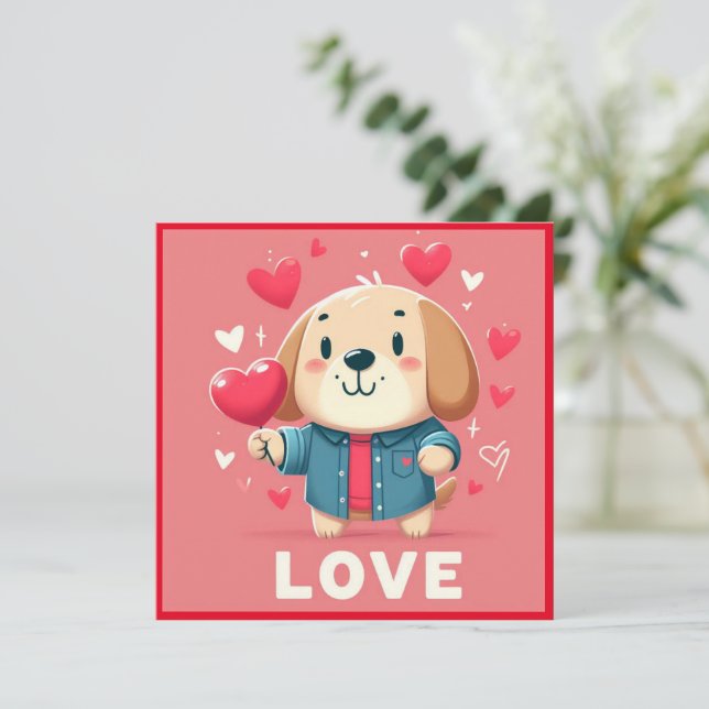 Happy Valentine's puppy flat card (Standing Front)