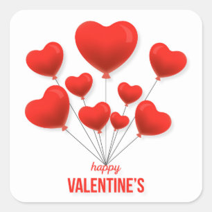 Happy Valentine's Red Balloons Holidays Square Sticker