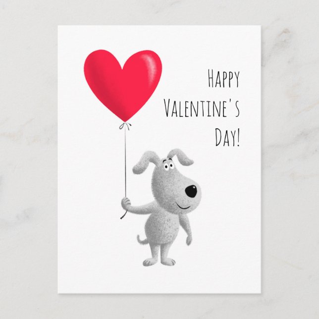 Happy Valentine's Red Heart Balloon Cute Dog Puppy Holiday Postcard (Front)