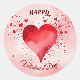 Happy Valentines Red Heart Classic Round Sticker