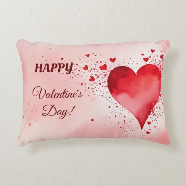 Happy Valentines Red Heart Decorative Cushion (Front)