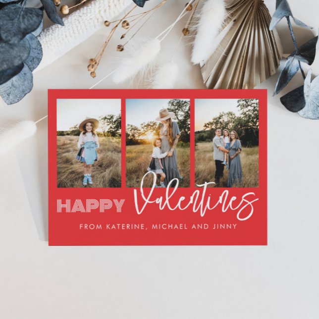 Happy Valentines Red Photo Collage Family Card (Creator Uploaded)
