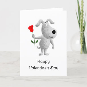 Happy Valentine's Red Rose Dog Puppy Holiday Card