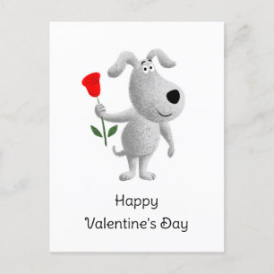 Happy Valentine's Red Rose Dog Puppy Holiday Postcard